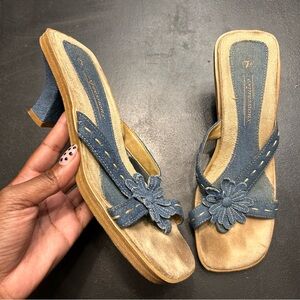 Y2K Blue Denim Floral Kitten Heels